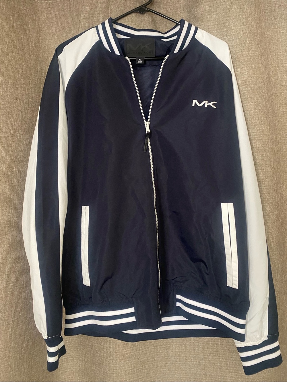 Michael Kors Navy and White Varsity Bomber Jacket